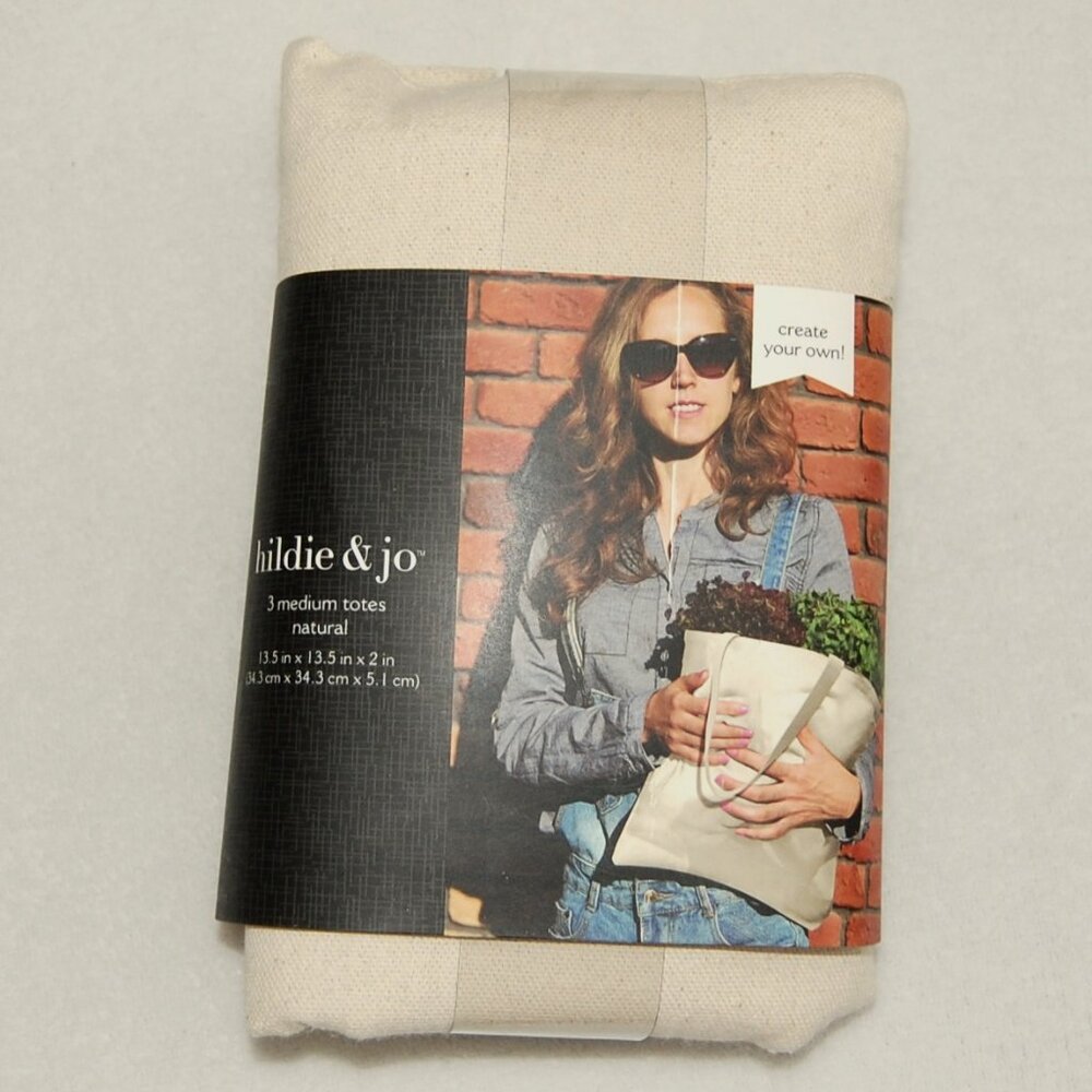 NWT Medium Canvas Hand Totes, 3-Pack, Natural